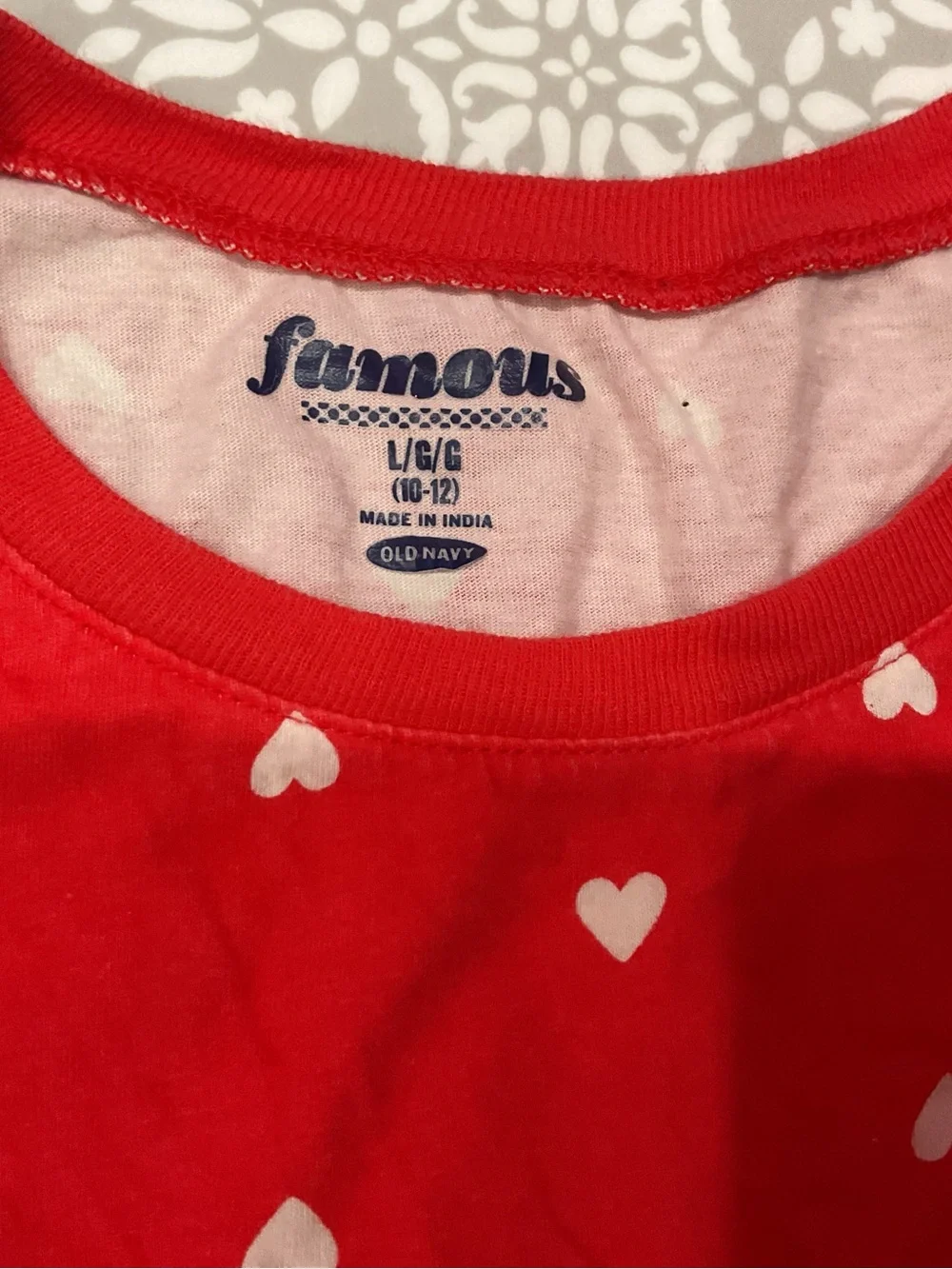 Old Navy Girls Red Long Sleeve Shirt White Heart Print Size L (10/12)